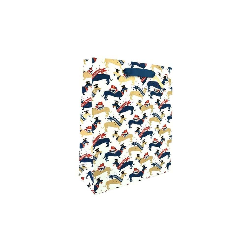 Large Clever Sausage Gift Bag by Love Vivid featuring playful sausage illustrations on durable paper.